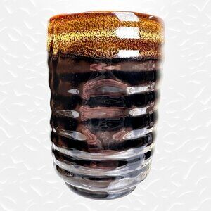 Vintage Brown Drip Glaze Porcelain Tumbler Rustic Artisan Pottery 5" Tall